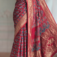 Dola silk saree with handblock print - stitched blouse