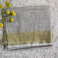 Linen cotton saree ( grey) with gold border-stitched blouse