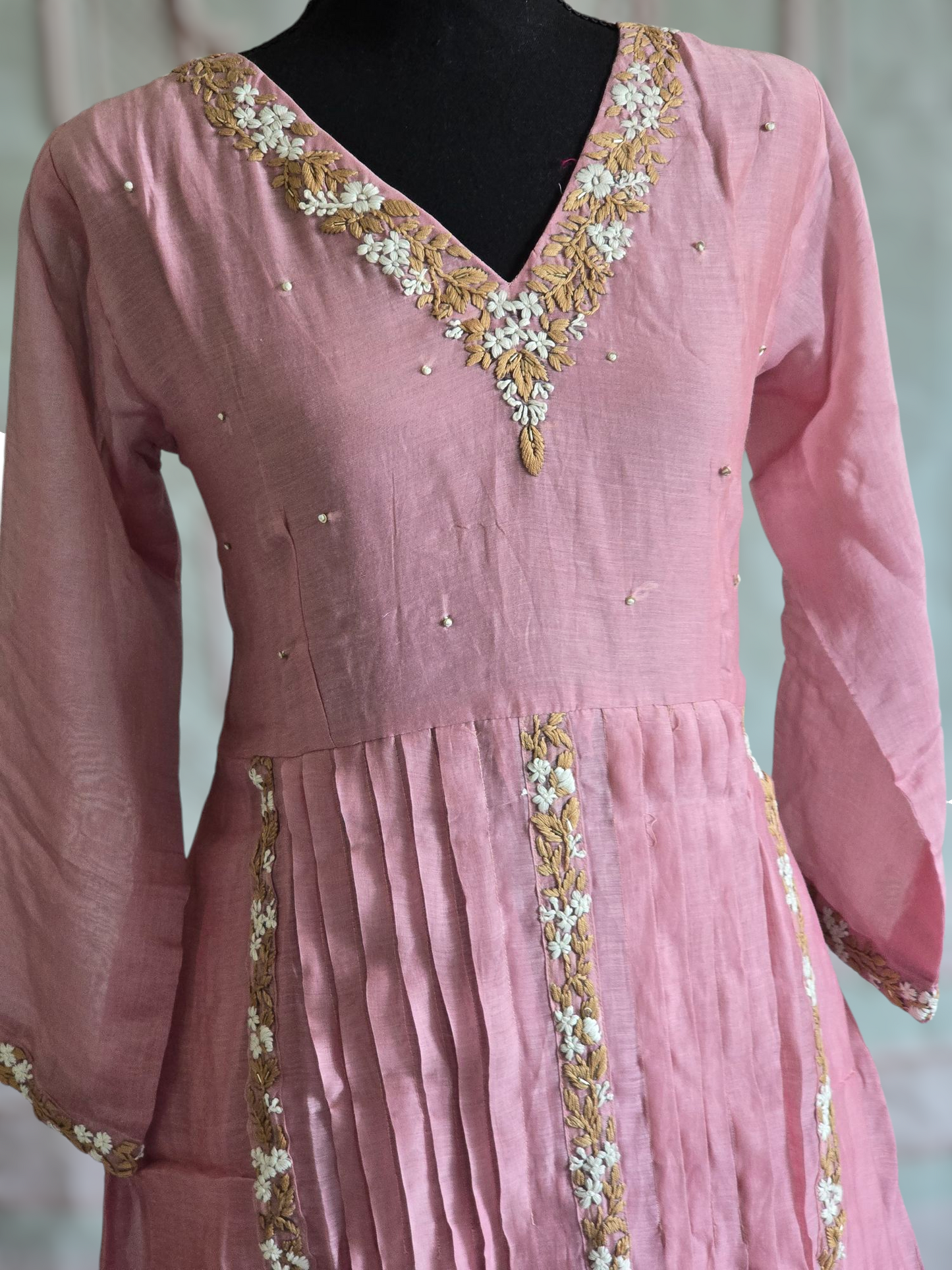 Malai chanderi 3 pc salwar suit set(Baby pink