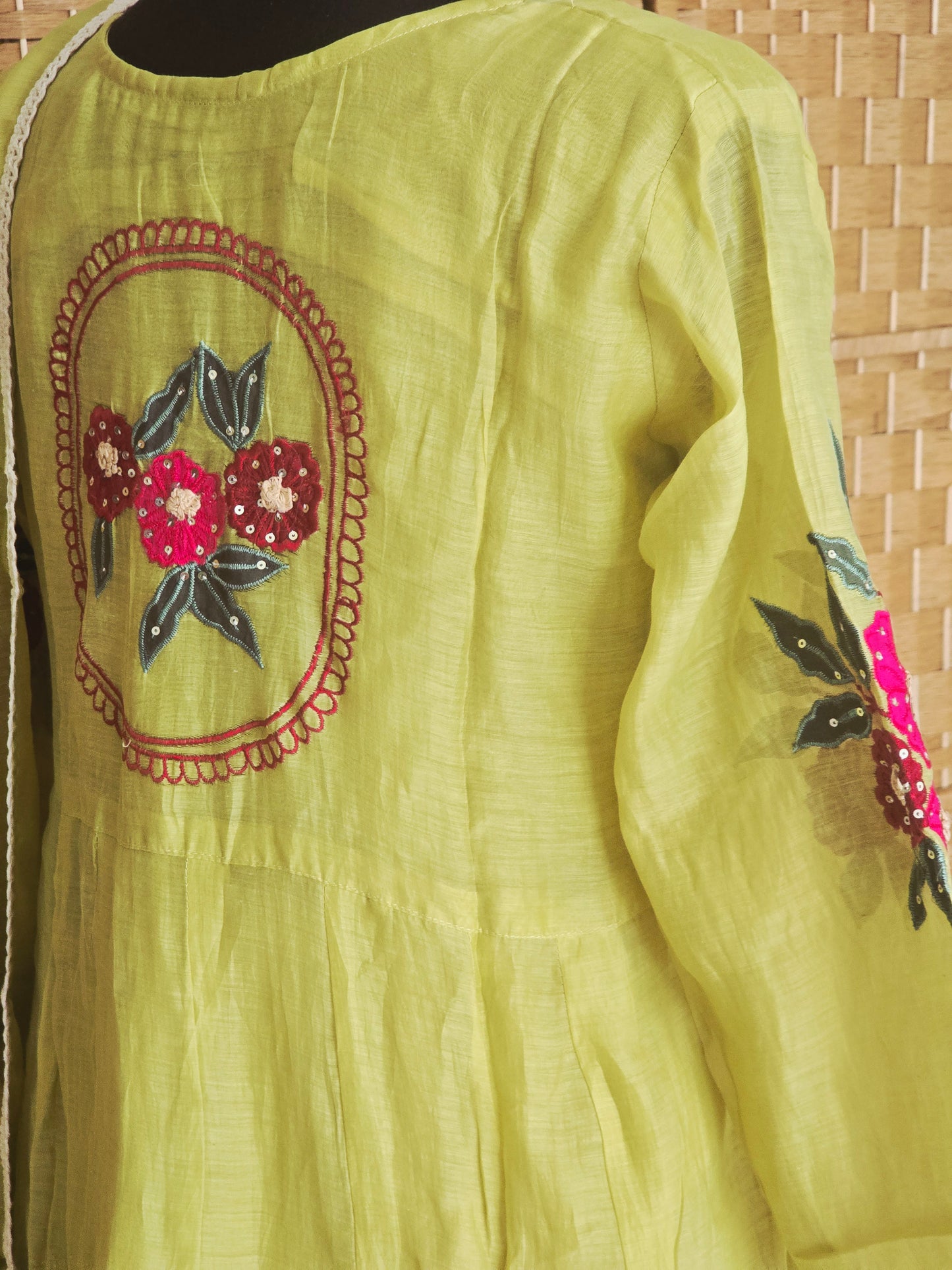 Malai chanderi  A line 3 pc salwar suit set with beautiful work