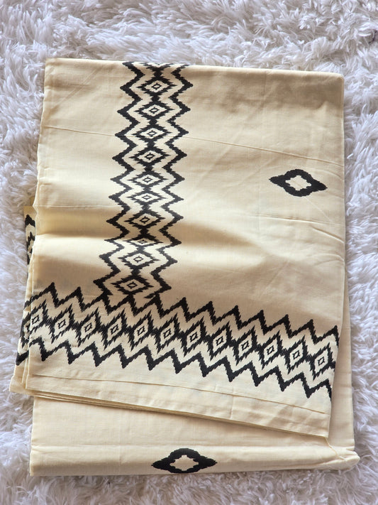 Cotton printed set saree (only (black ikkat blouse available extra)
