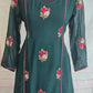 Faux georgette A-line top(bottle green)with floral work-kurti