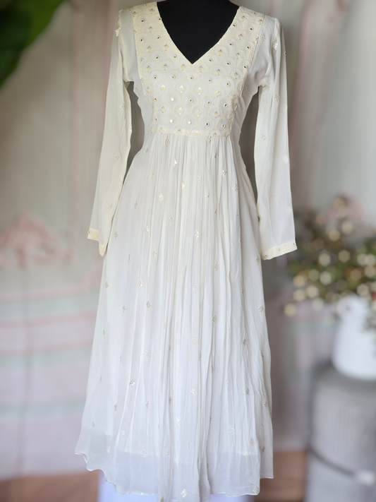 White(Georgette)A line kurti