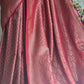 Reddish maroon semi katan brocade saree with stitched blouse