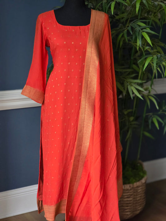3 pc salwar suit set ( with banarasi dupatta (burnt orange)
