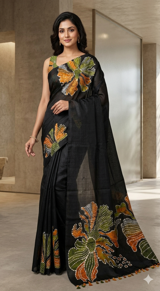 Paper cotton silk saree with floral design -No BP