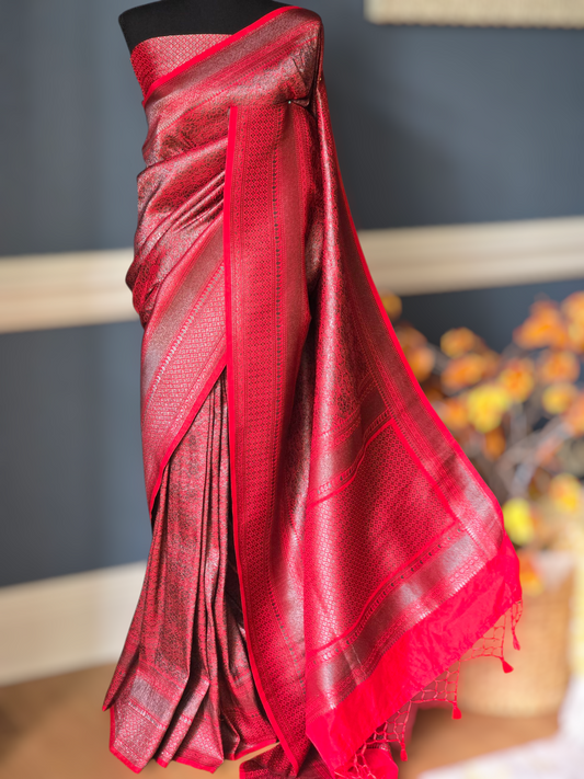 Semi katan silk saree with stitched blouse
