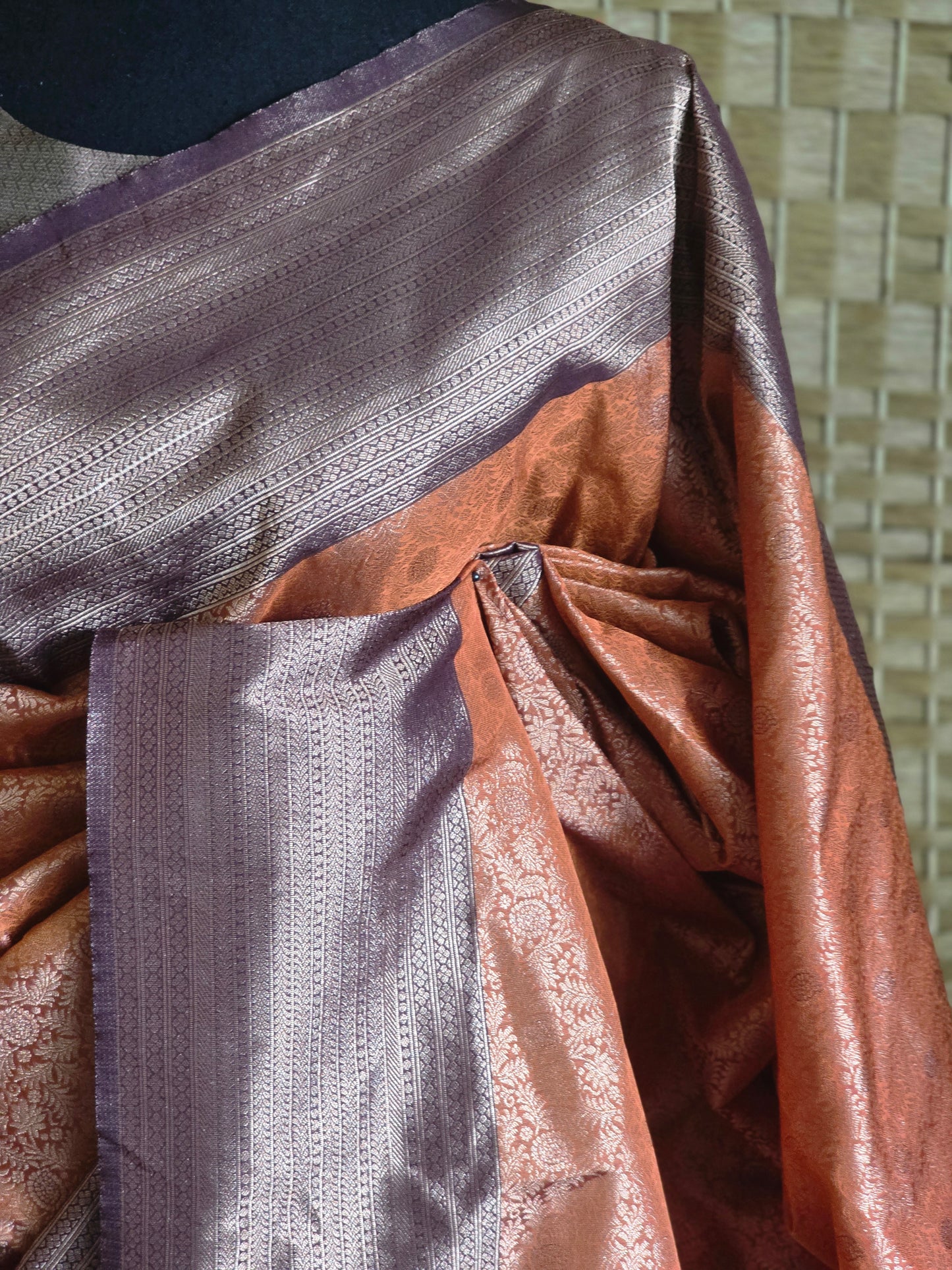 Brocade semi silk saree with stitched blouse