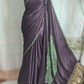Modal silk saree( brown) with border print- stitched blouse