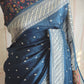 Munga silk saree with silver border- Stitched blouse