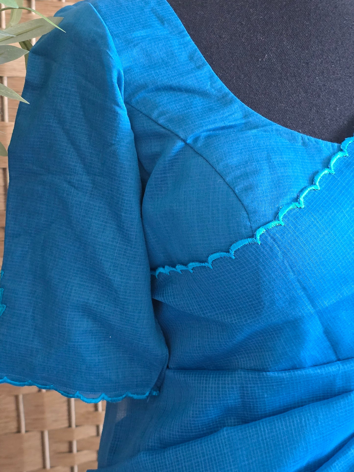 Kota cotton saree with applique design- stitched blouse