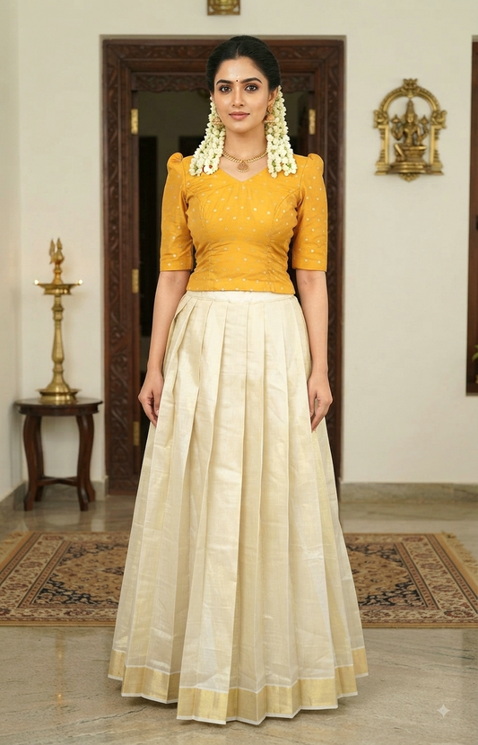 Tissue onam skirt and top ( size in the description )