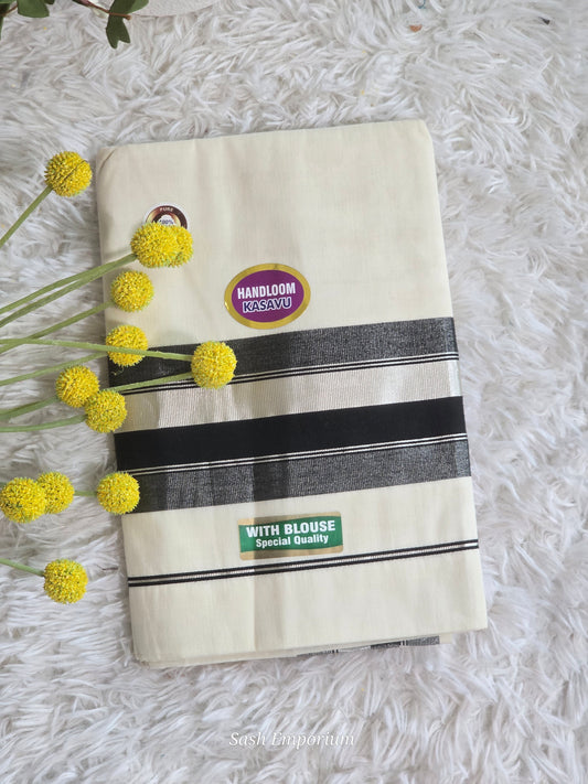 Cotton set saree with black silver