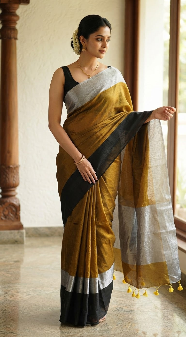 Semi Tissue multi color saree-fall and pico ready-stitched blouse
