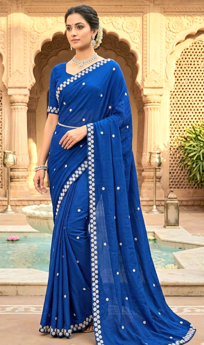 Pure georgette designer saree in royal blue- No BP