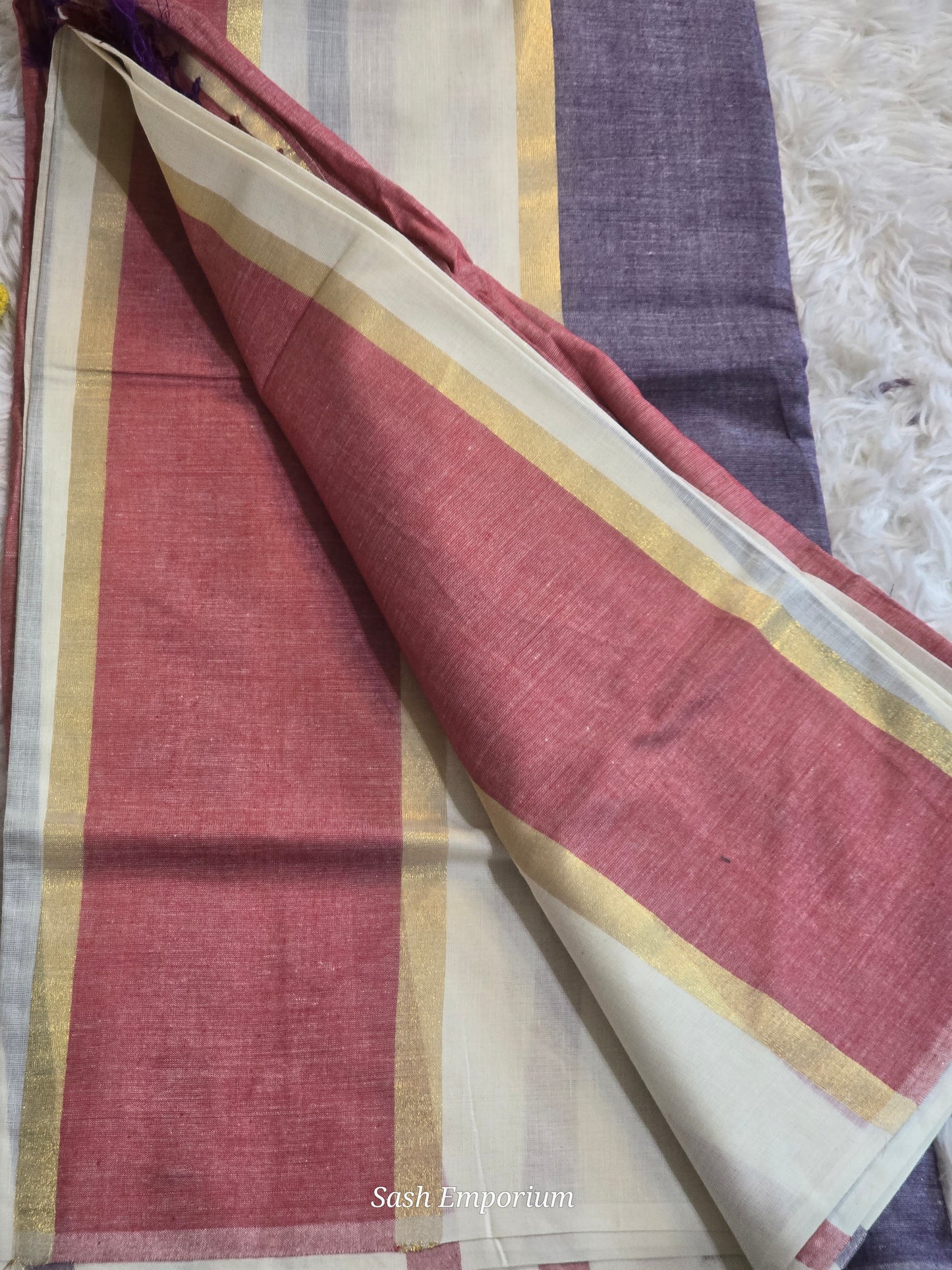Cotton set saree with multi color lines