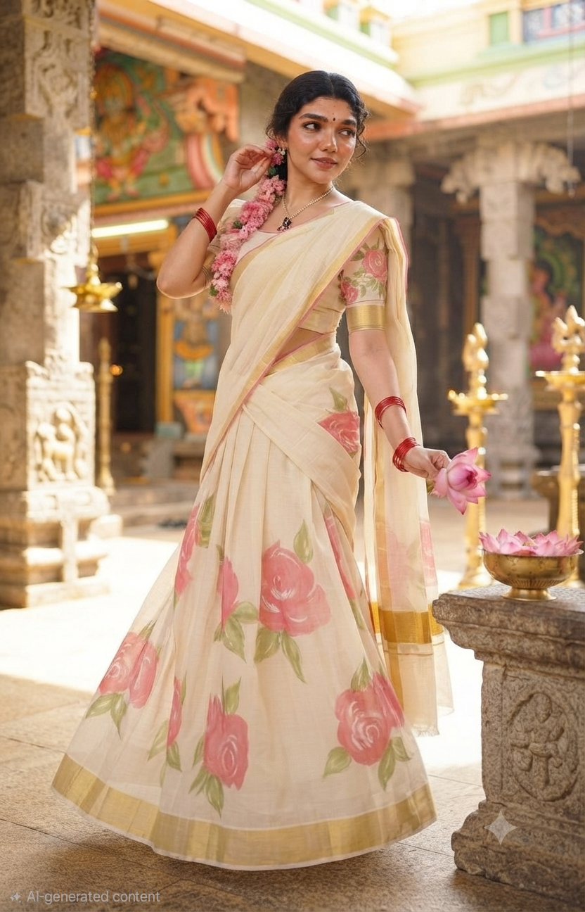 Dhavani set with peach floral design (M-L)