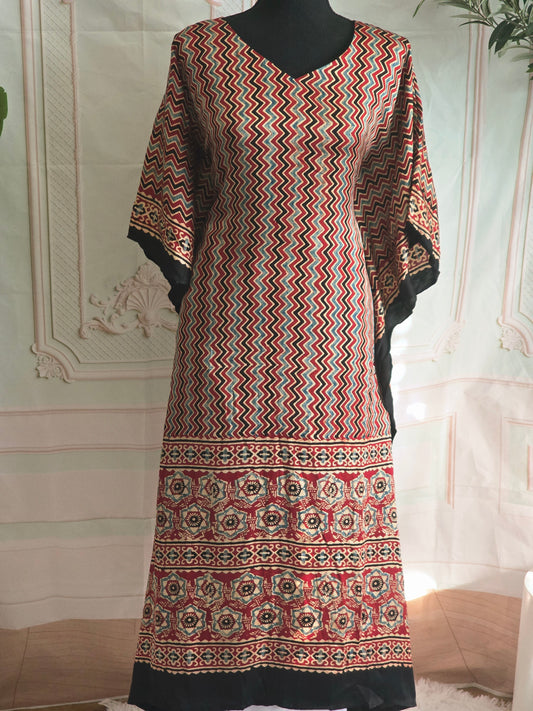 Kaftan on modal silk with ajrakh print