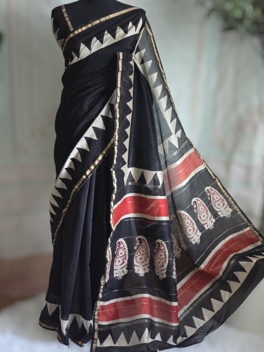 Chanderi silk saree with handblock print-BP