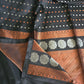 Kancheepuram soft silk saree with copper-silver combo