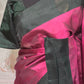 Kancheepuram soft silk with bluish grey and blue combo- Stitched blouse