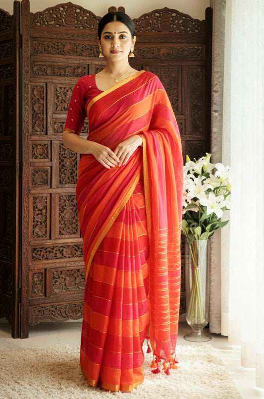 Mul cotton saree with multi color (fall and pico) No BP
