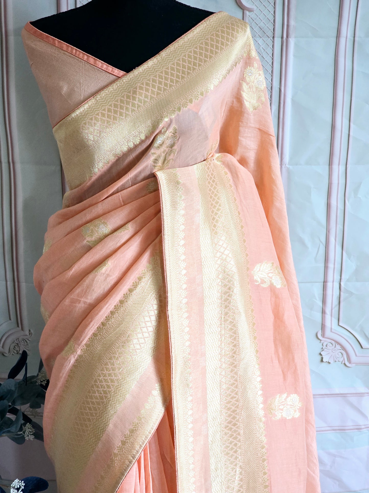 Pure mul chanderi banarasi silk saree with BP