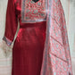 Satin organza reddish maroon 3pc salwar suit set