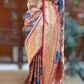 Katan dupion silk saree with digital kalamkari print with muniya weaving border- stitched blouse