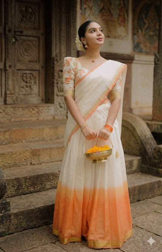 Cotton dhavani set with block print ( S-M size)