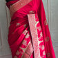 Munga banarasi saree with silver gold border-stitched blouse