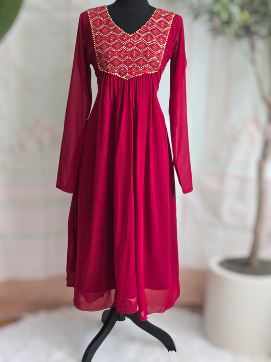 Faux georgette A line kurti ( Christmas special)