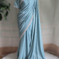 Georgette crape-designer saree( powder blue) with handwork-stitched blouse