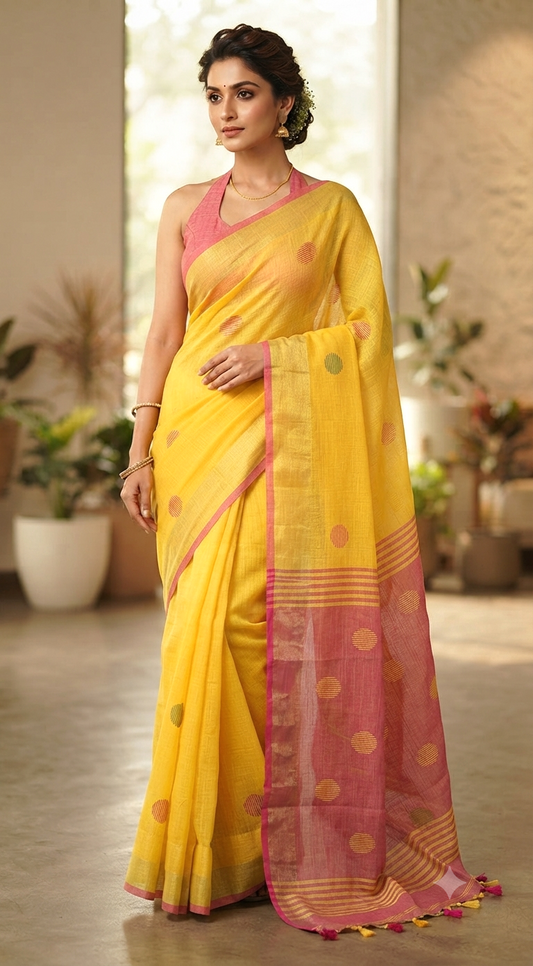 Semi linen saree with stitched blouse