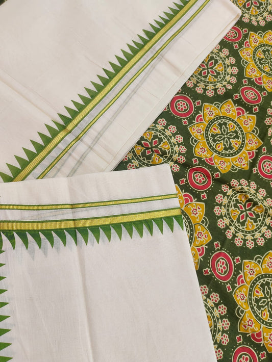 Premium cotton set mund with temple border without blouse
