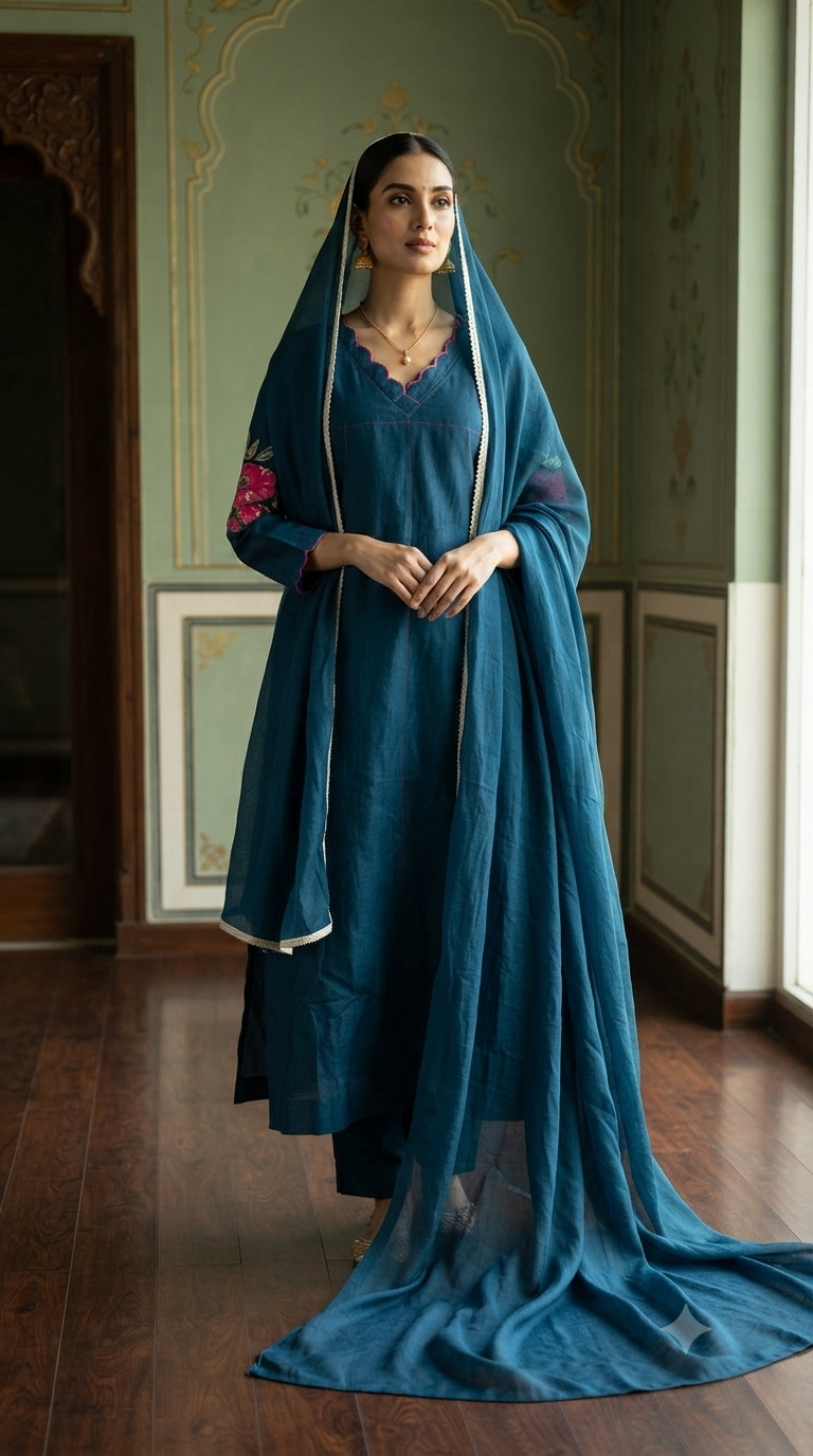 Malai chanderi 3 pc salwar suit set with work