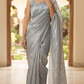 Pure organza designer saree with stitched blouse (Greyish blue  tone)