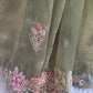 Semi organza saree with beads work- stitched sleevless blouse
