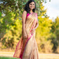 Semi tissue saree with pink border- blouse pc