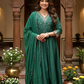 Mul chanderi designer 3 pc salwar suit set- emerald green