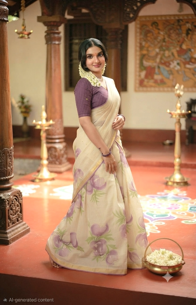 Dhavani set with purple floral design( XS-M)