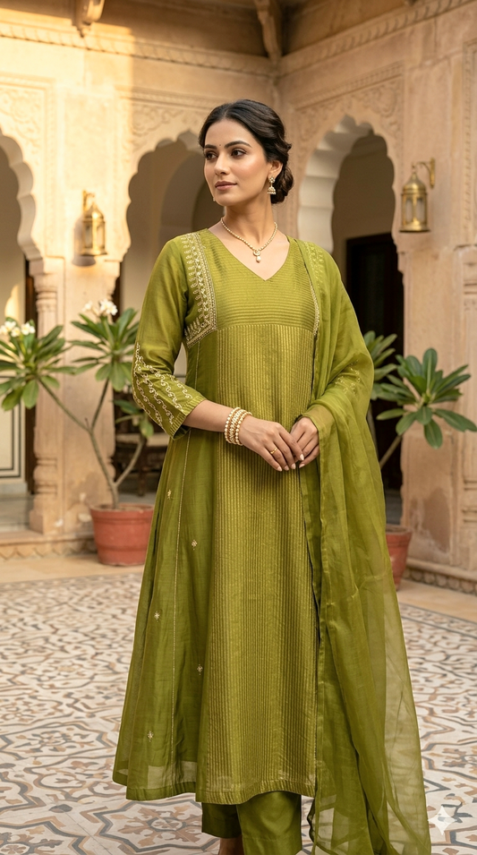 Premium mul chanderi 3 pc salwar suit set