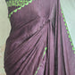 Modal silk saree( brown) with border print- stitched blouse