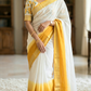 Premium cotton kerala saree duel tone- stitched printed blouse