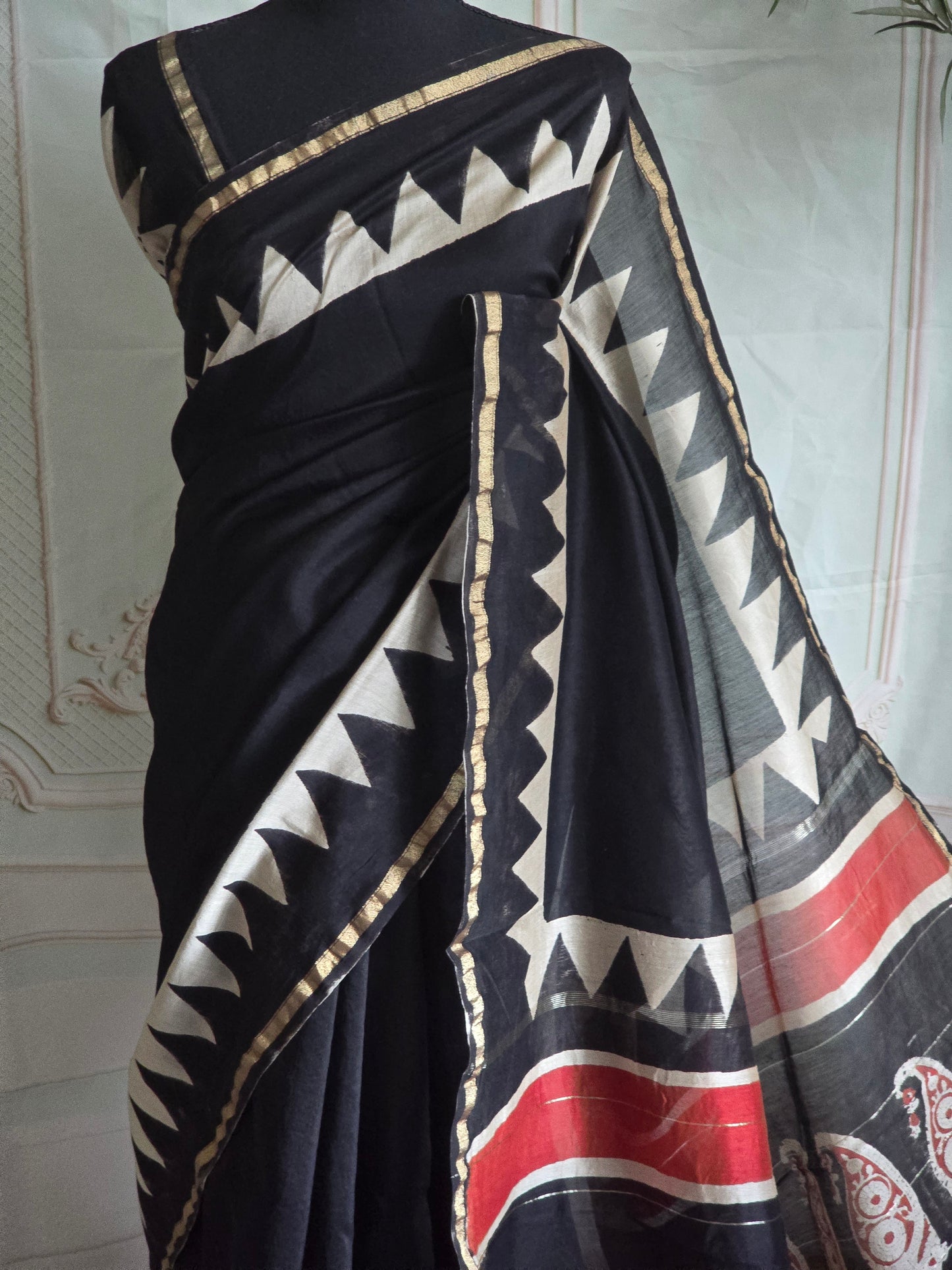 Chanderi silk saree with handblock print-BP