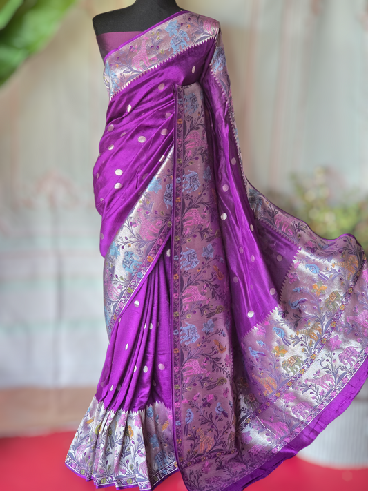 Munga silk saree paithani weaved border- Stitched blouse