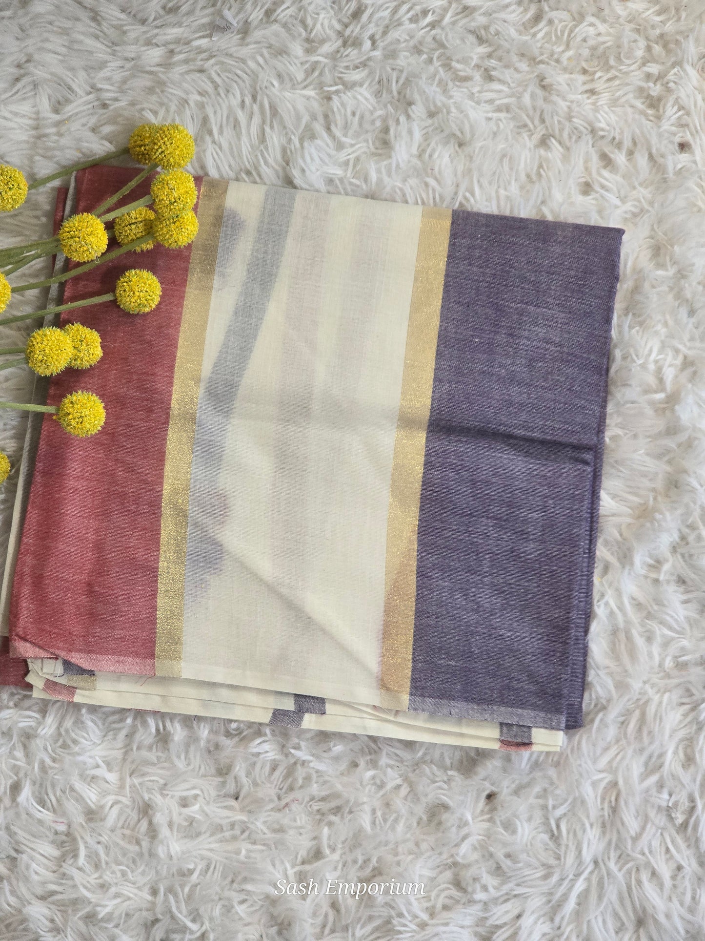 Cotton set saree with multi color lines