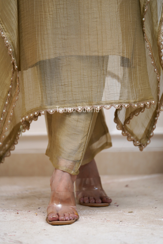Party wear Tissue silk kaftan set(2 pc)( light gold)