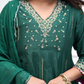 Mul chanderi designer 3 pc salwar suit set- emerald green