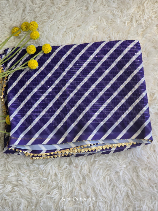 Chiffon saree with purple/ white leheriya design